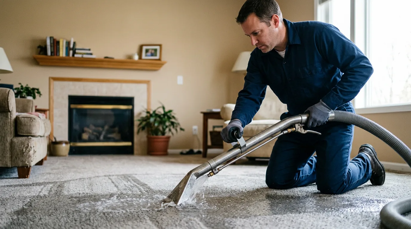 Water damage restoration technician working near La Rose, IL